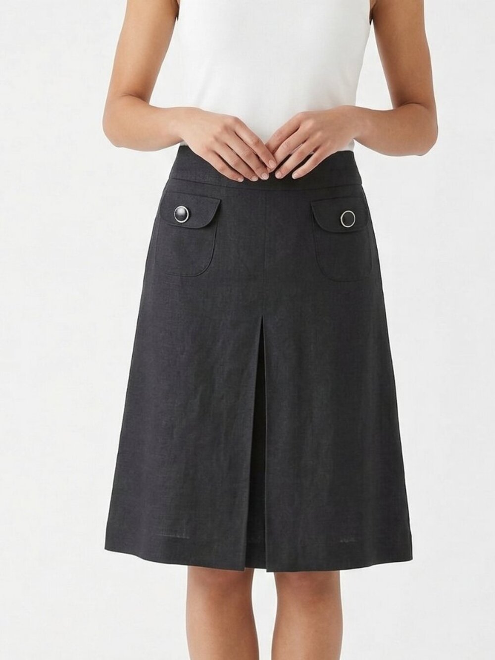 Merona Skirt Black A-line Linen Minimalist Casual 4